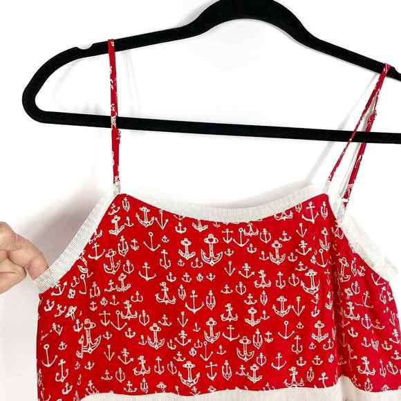Sea New York Silk Top Red Anchor Print Cami Nautical Mesh Tank Sleeveless Sz XS - Picture 2 of 8